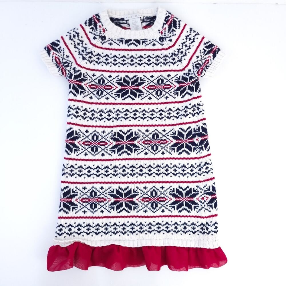 Maggie & Zoe Sweater Dress Small 7-8 Red White Nordic Icelandic Fair Isle Holida
